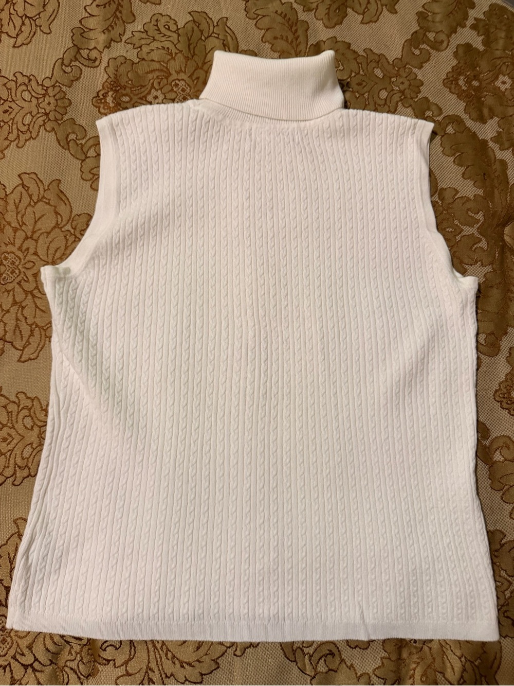 White Cable Knit Sleeveless Turtleneck Top, Women’s Size L - Picture 10 of 14